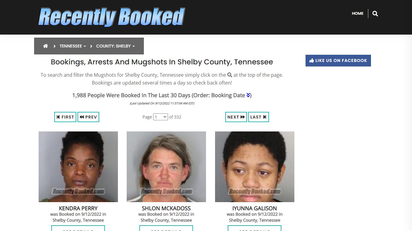 Bookings, Arrests and Mugshots in Shelby County, Tennessee